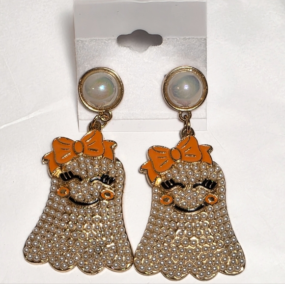 Piper K Happy Halloween Ghost Earrings Mini Pearl Embellished Fashion Jewelry - Picture 6 of 7